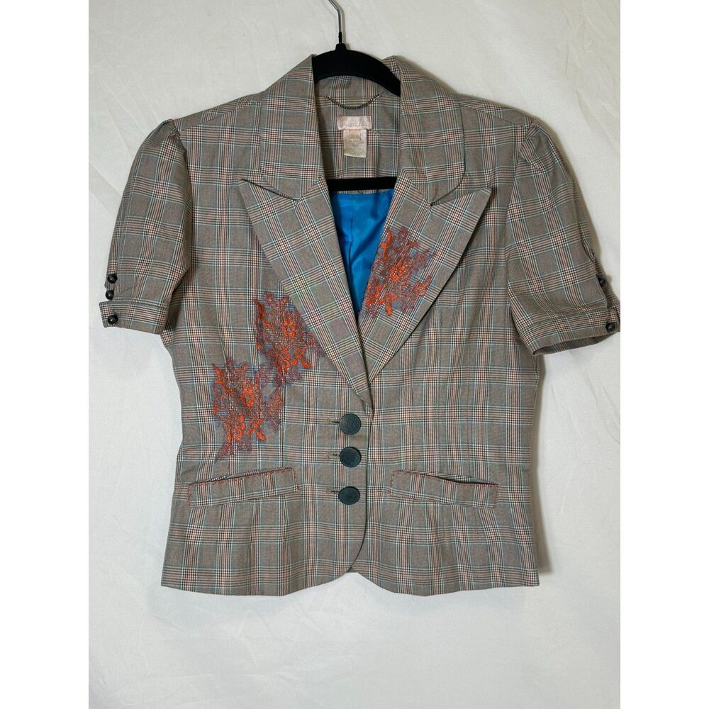 Lucca Blu Women's Herringbone Tweed Jacket/Skirt Set Lace Applique Size 4 Lined